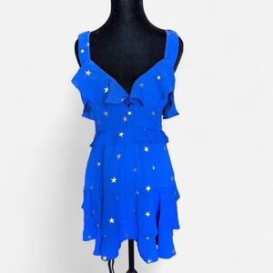 Star Print Ruffle Sundress - Blue
